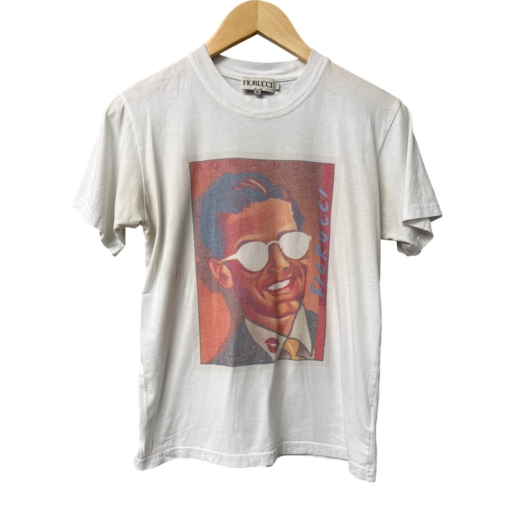 Fiorucci Graphic T-Shirt Womens XS White Pop Art Portrait Vintage Style Designer